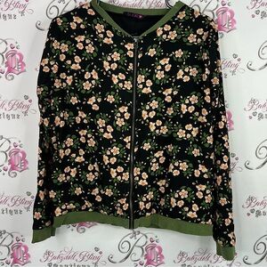 Sugr jacket floral zip up flowers lightweight sweater Green Floral Bomber Jacket
